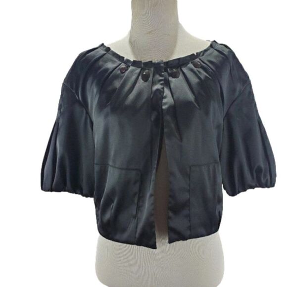 𝅺ELLE Black Cropped Dress Cardigan Jeweled Collar Detail Jacket - Picture 1 of 16